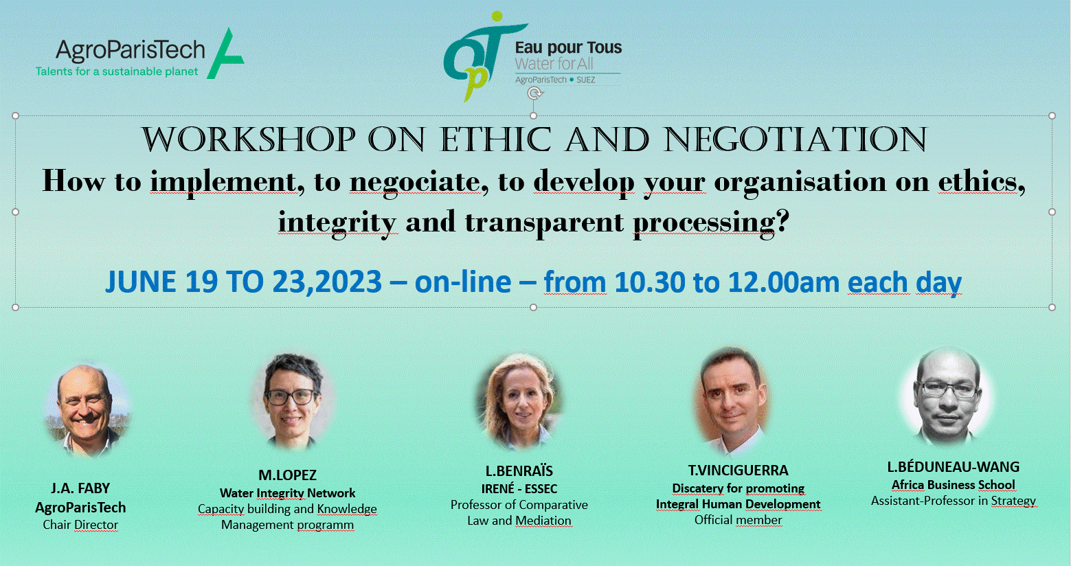 WORKSHOP ON ETHICS AND NEGOTIATION – ON LINE – FREE – JUNE 19 TO 23